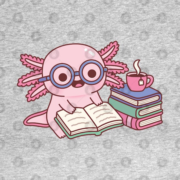 Cute Axolotl With Glasses Reading A Book by rustydoodle